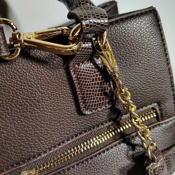 Elegant Brown Anne Klein Satchel w/ Textured Faux Leather + Gold Tone Hardware - Picture 5 of 16